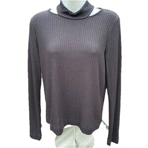 7 for All Mankind Rib Top Tee Women Medium Long Sleeve Black- M